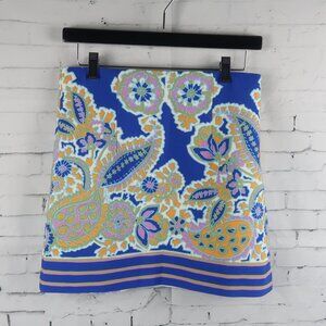 ZARA BLUE GREEN ORANGE & PINK RETRO FLORAL ABSTRACT PRINT MINI SKIRT SIZE MEDIUM